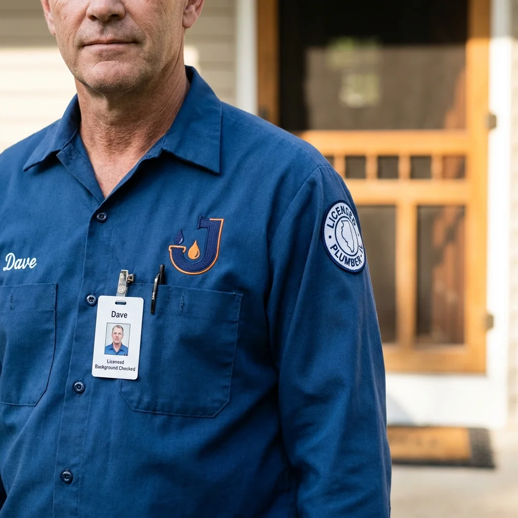 Licensed plumber showing ID badge in New Lisbon, WI