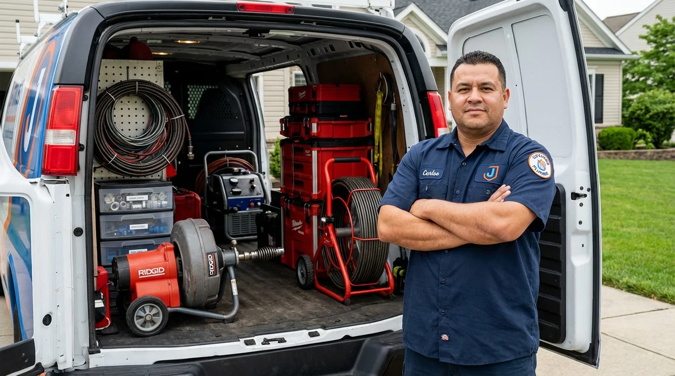 Professional drain cleaning equipment and Johns Plumbing LLC plumber in New Lisbon
